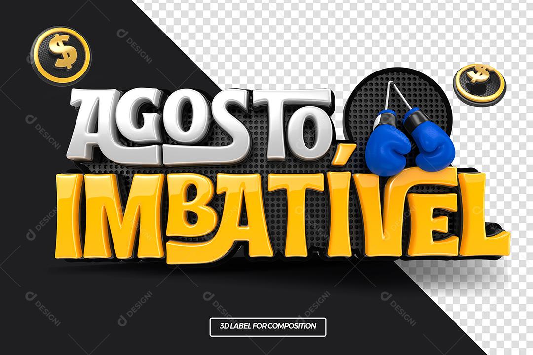 Agosto Imbatível Selo 3D Preto para Composição PSD