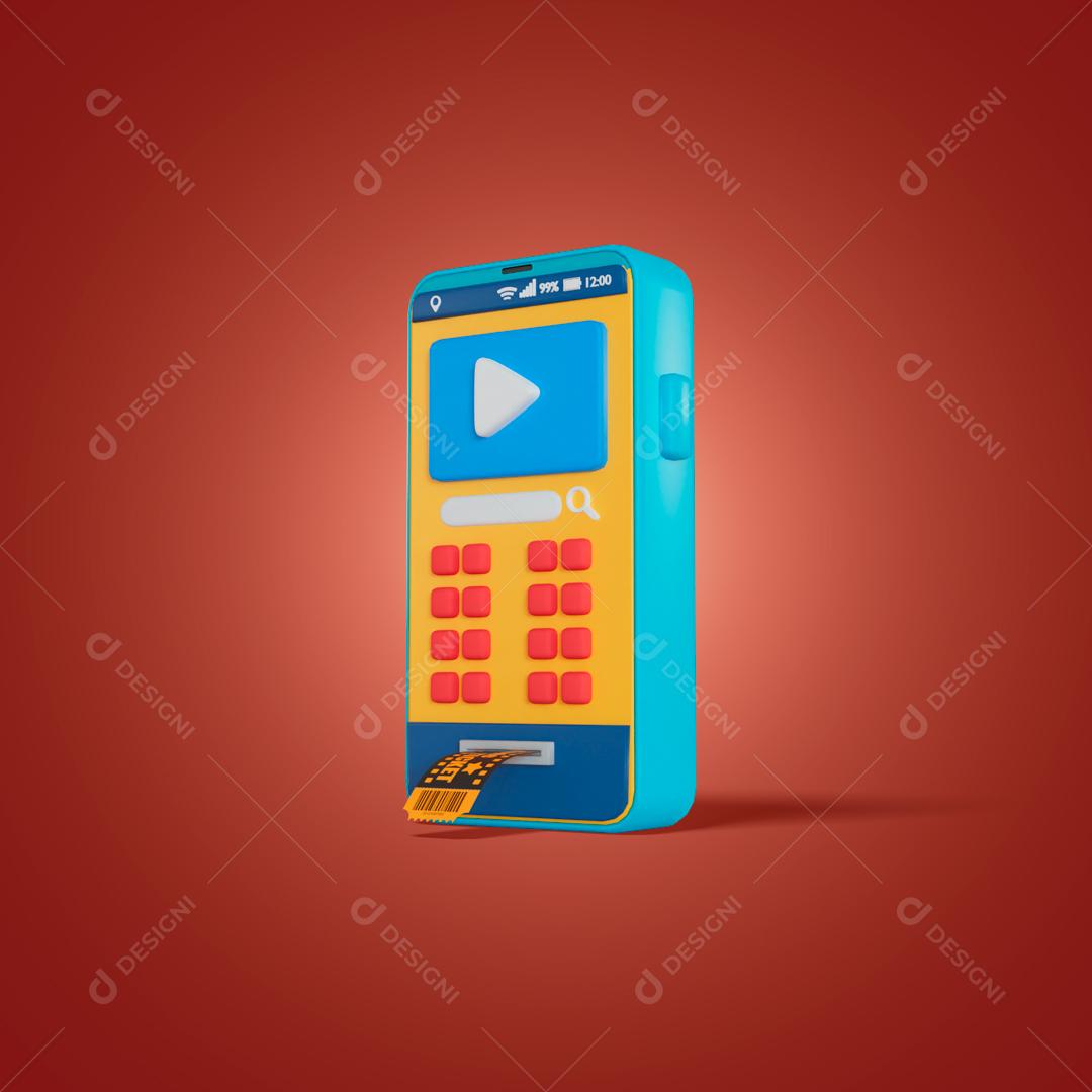 Celular para comprar ingressos de cinema on-line 3D ilustração PSD