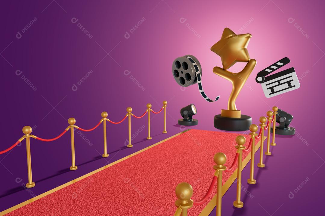 Tapete vermelho e melhores prêmios de filme 3D PSD
