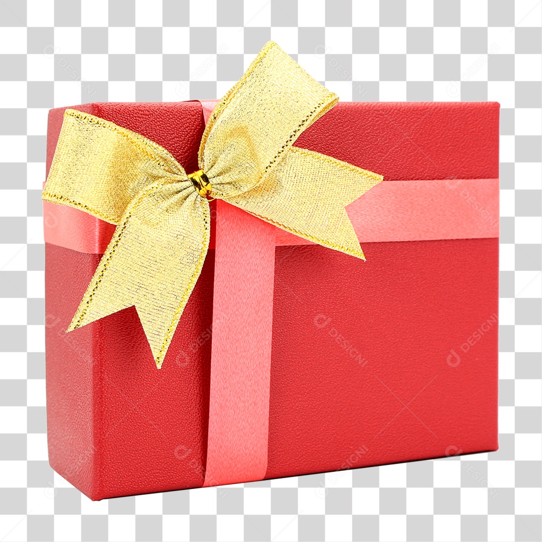 Caixa de Presente com Fita Dourada PNG Transparente