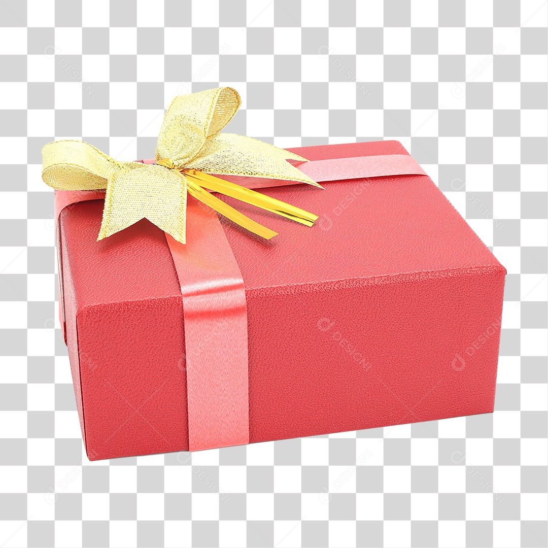 Caixa de Presente com Fita Dourada PNG Transparente