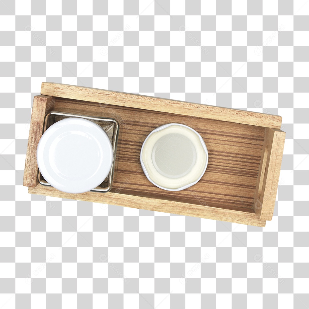 Caixa de Madeira com Pote de Vidro PNG Transparente