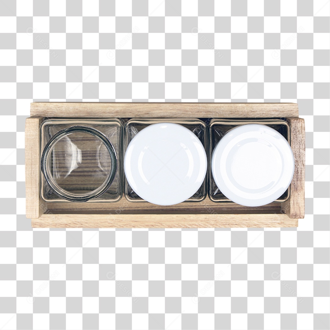 Caixa de Madeira com Pote de Vidro PNG Transparente