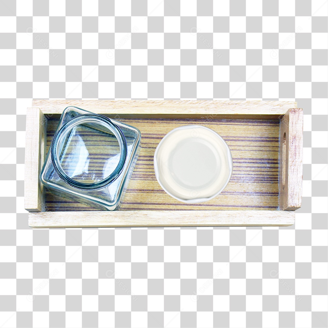 Caixa de Madeira com Pote de Vidro PNG Transparente