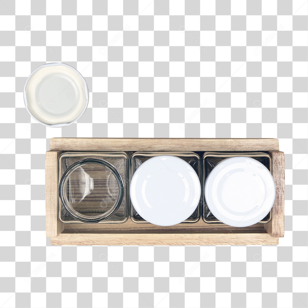 Caixa de Madeira com Pote de Vidro PNG Transparente