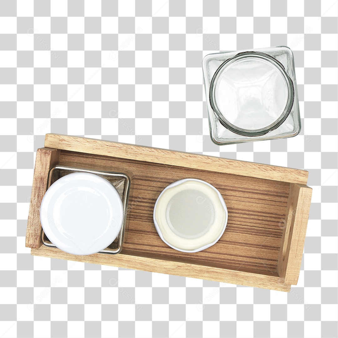 Caixa de Madeira com Pote de Vidro PNG Transparente