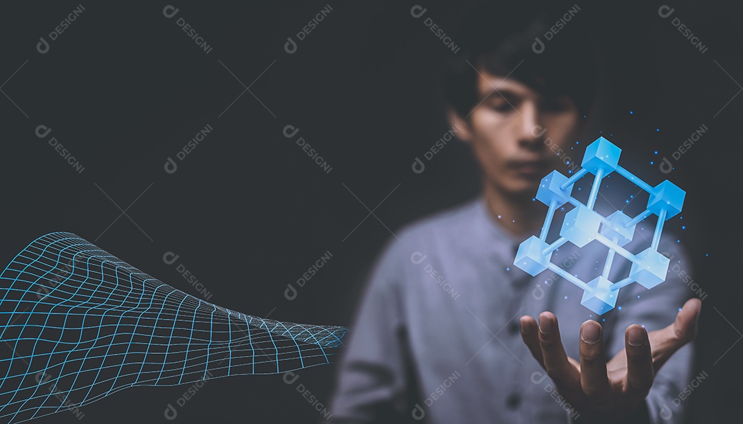 Empresário explora tecnologia metaverse com conexão de rede blockchain