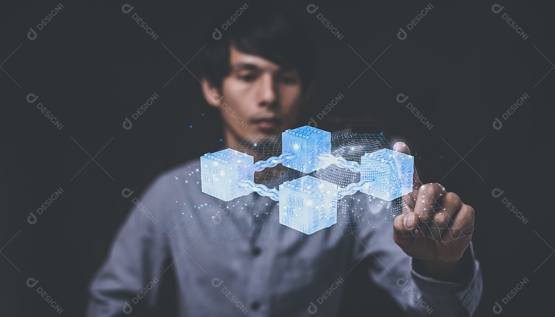 Empresário explora tecnologia metaverse com conexão de rede blockchain