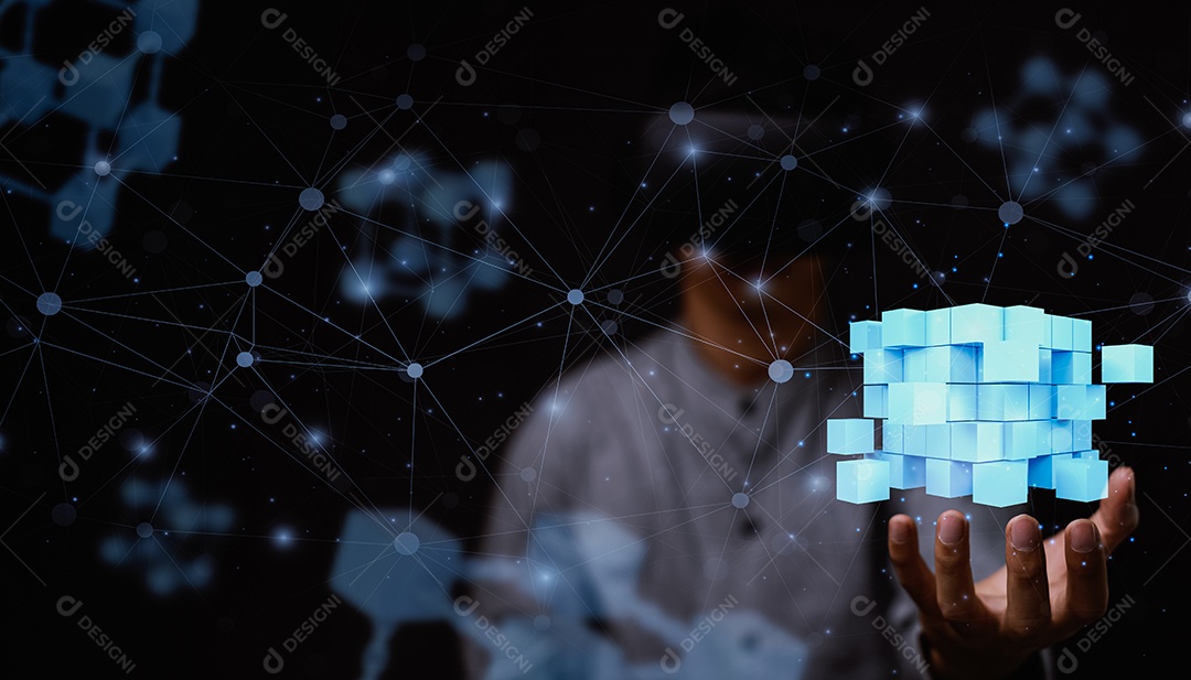 Empresário explora tecnologia metaverse com conexão de rede blockchain