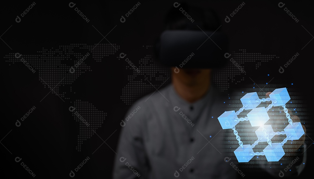 Empresário explora tecnologia metaverse com conexão de rede blockchain