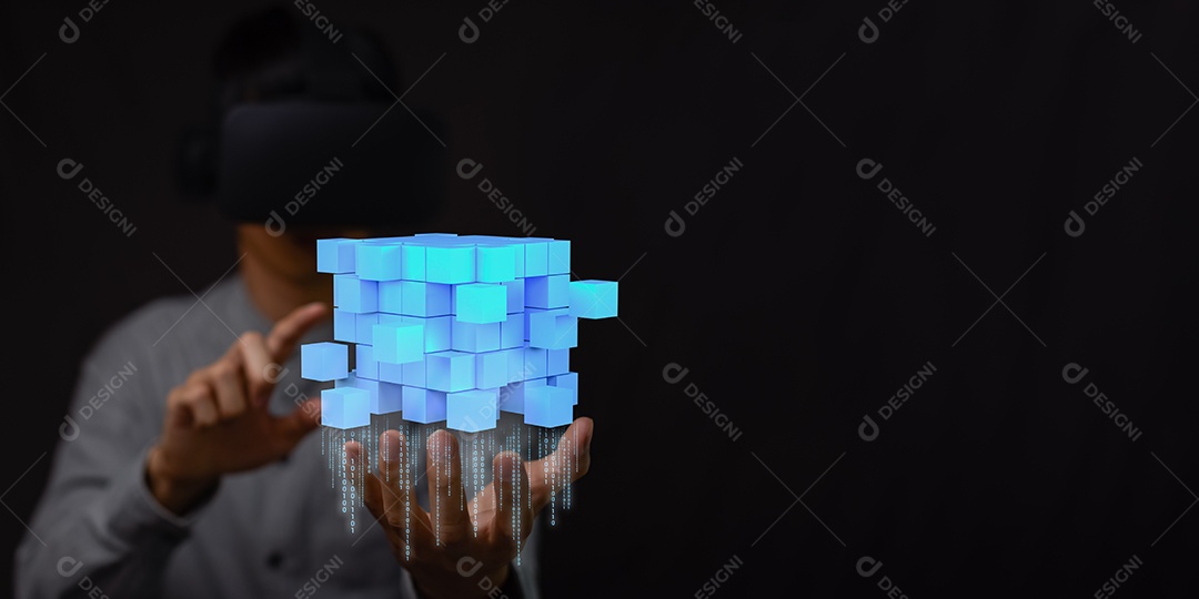 Empresário explora tecnologia metaverse com conexão de rede blockchain