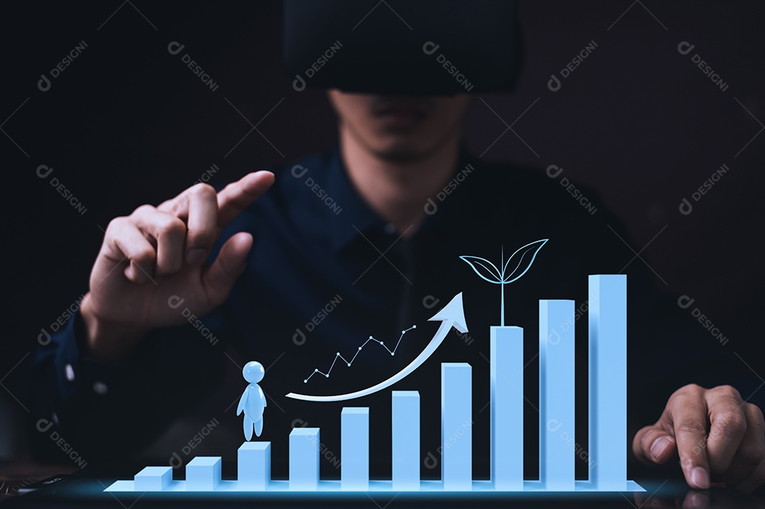 Empresário gráfico exibição investimento renda de ações crescimento financeiro