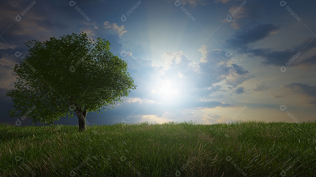 Arvore no prado amor natureza amor árvores 3D