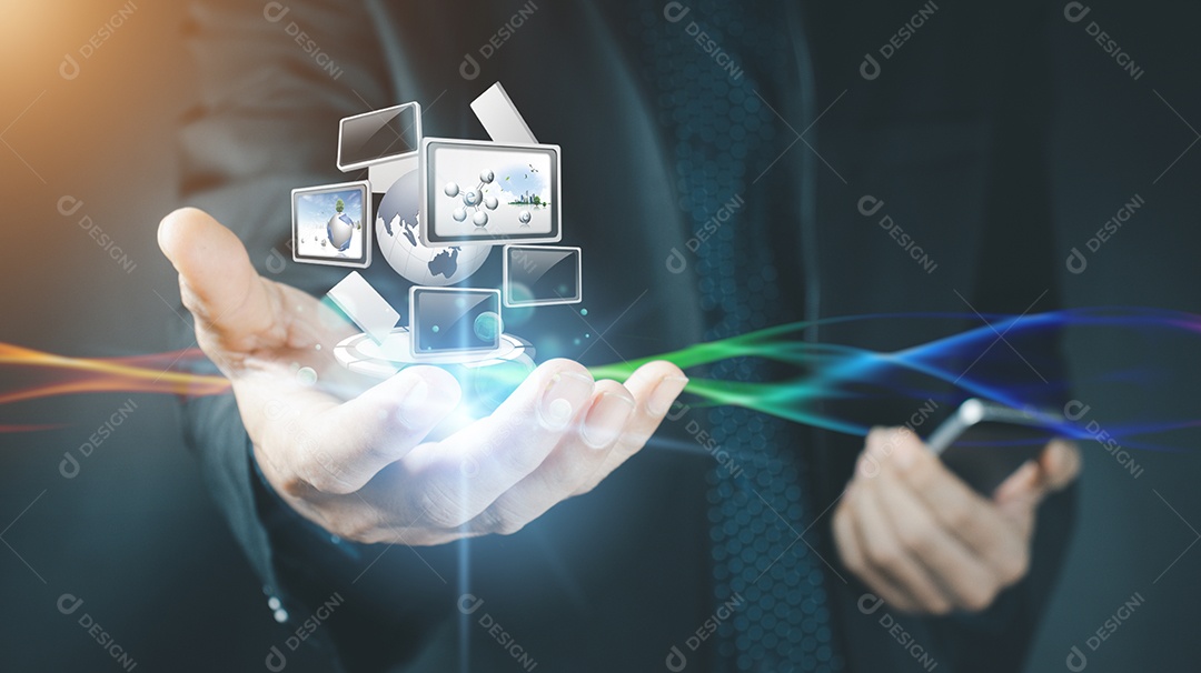 Empresário segura círculo de estrutura de rede HR - Recursos humanos