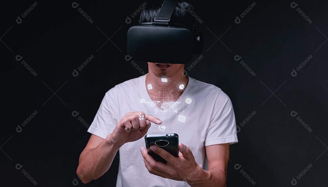 Conceito de inicialização com negócios de ícone e conexão de rede no metaverso