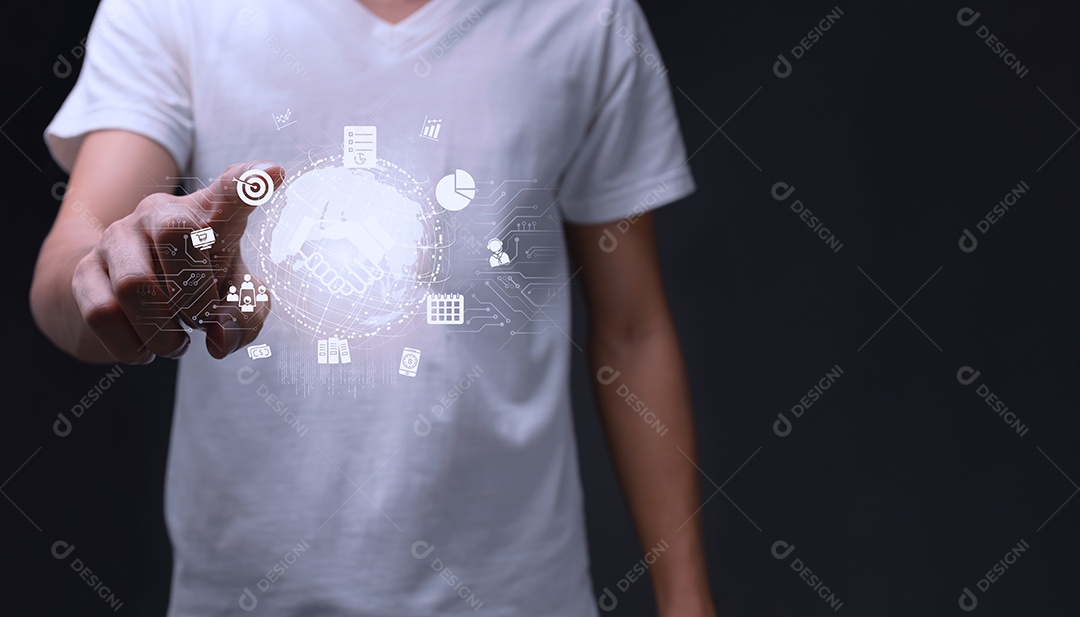 Conceito de inicialização com negócios de ícone e conexão de rede no metaverso