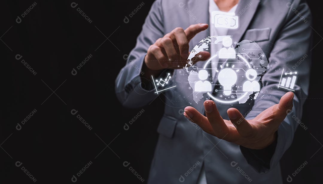 Conceito de inicialização com negócios de ícone e conexão de rede no metaverso