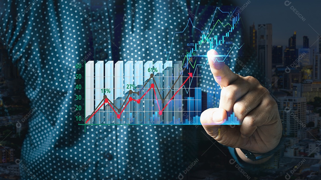 Empresário apontando gráfico de seta plano de crescimento futuro corporativo