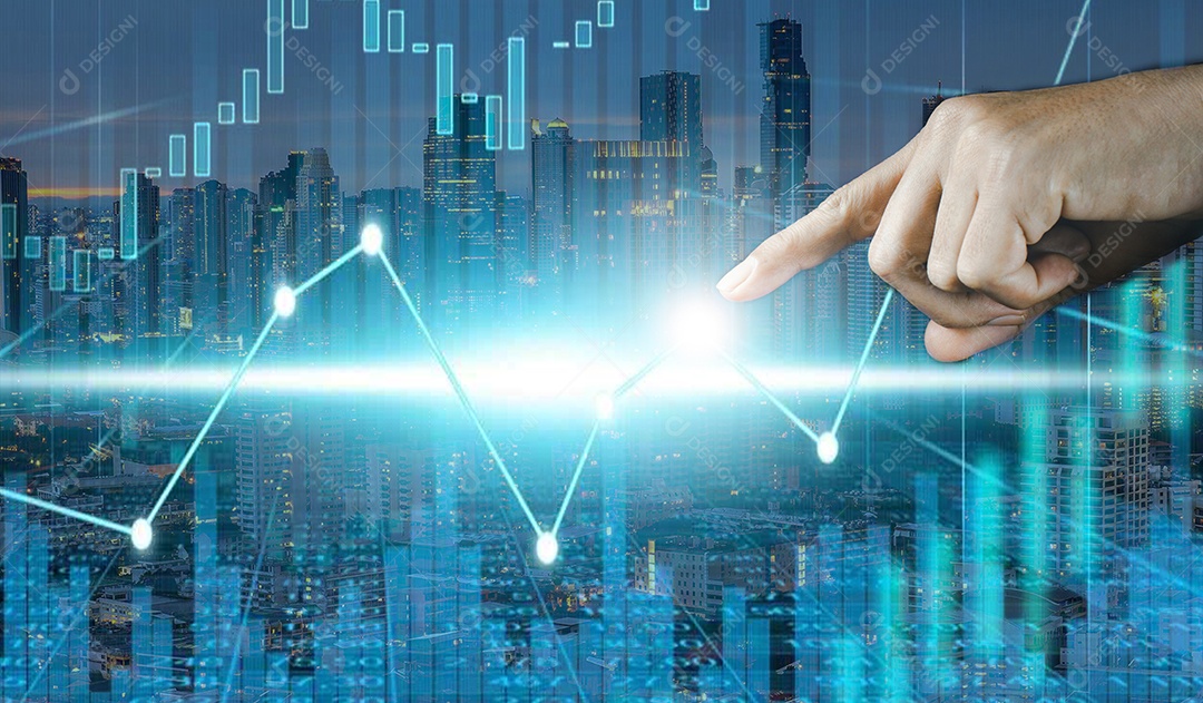 Empresário de dupla exposição e mercado de ações ou terno gráfico