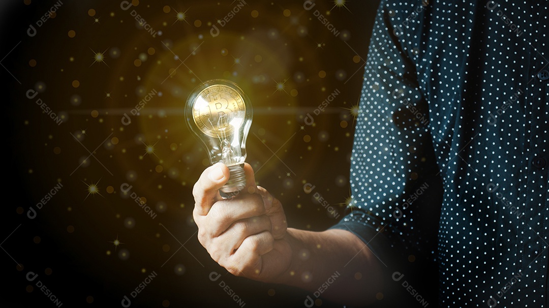 Lâmpada economizadora de energia e moeda e ônibus de criptomoeda bitcoin