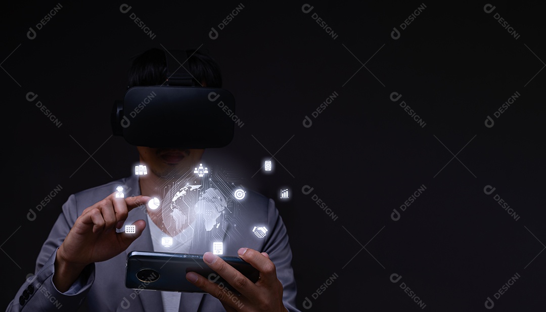 Conceito de inicialização com negócios de ícone e conexão de rede no metaverso