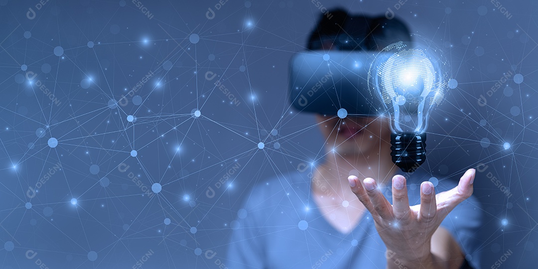 Ideias, invenções, iniciar um negócio com um mundo virtual de metaverso VR.