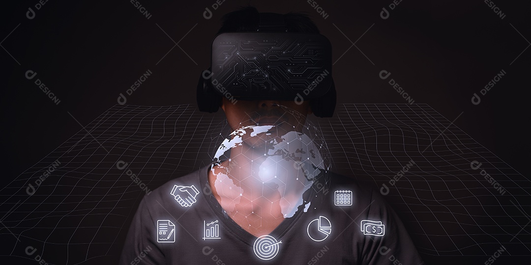 Ideias, invenções, iniciar um negócio com um mundo virtual de metaverso VR.