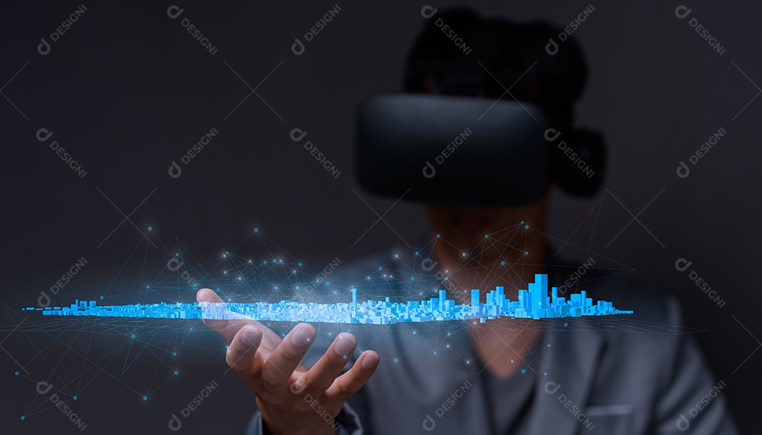 Plano da cidade com comunicação em um mundo virtual VR metaverso.