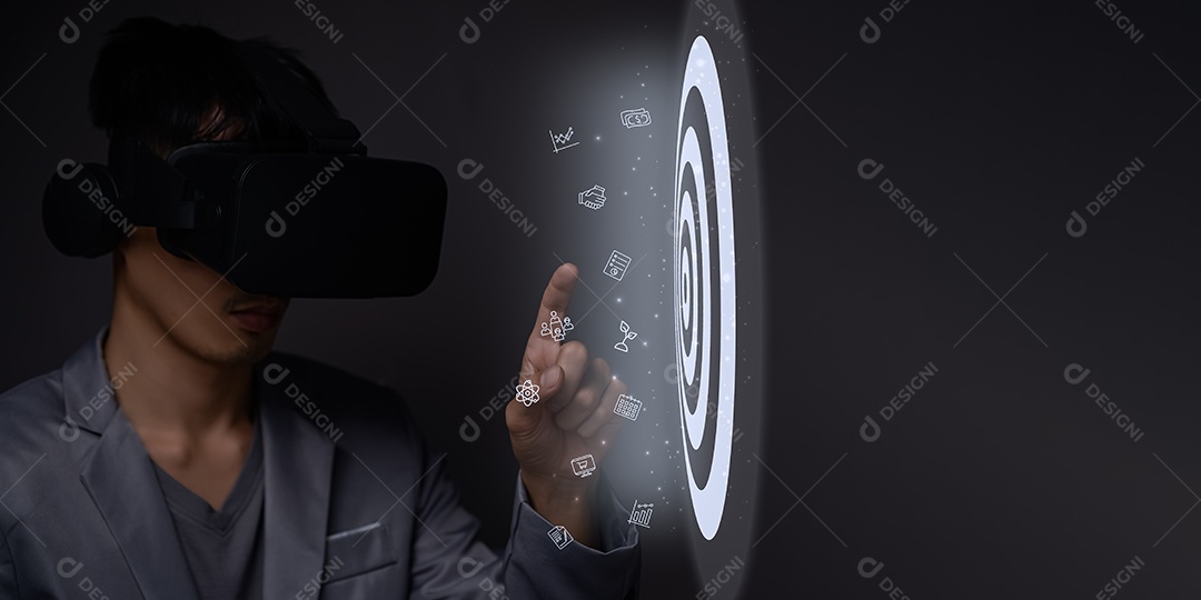 Metas de negócios metaverso e mundo digital rede online tecnologia dados inteligência artificial