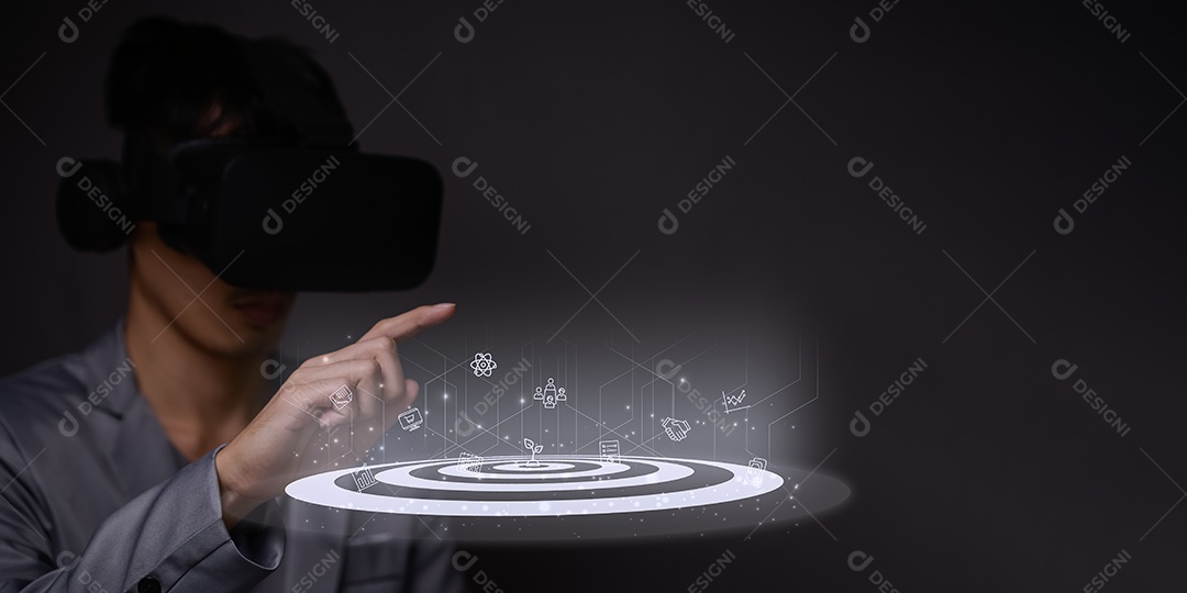 Metas de negócios metaverso e mundo digital rede online tecnologia dados inteligência artificial