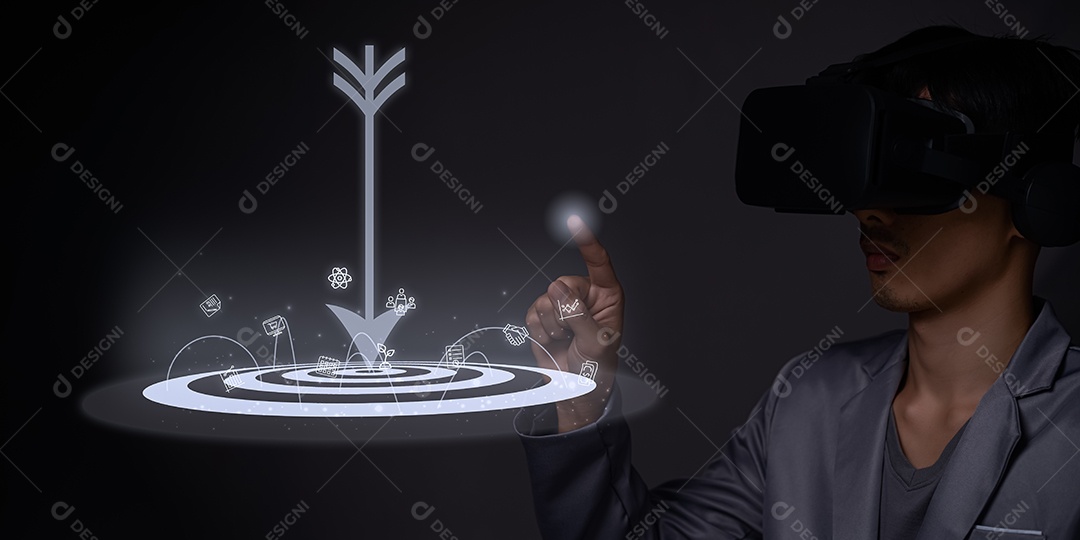 Metas de negócios metaverso e mundo digital rede online tecnologia dados inteligência artificial