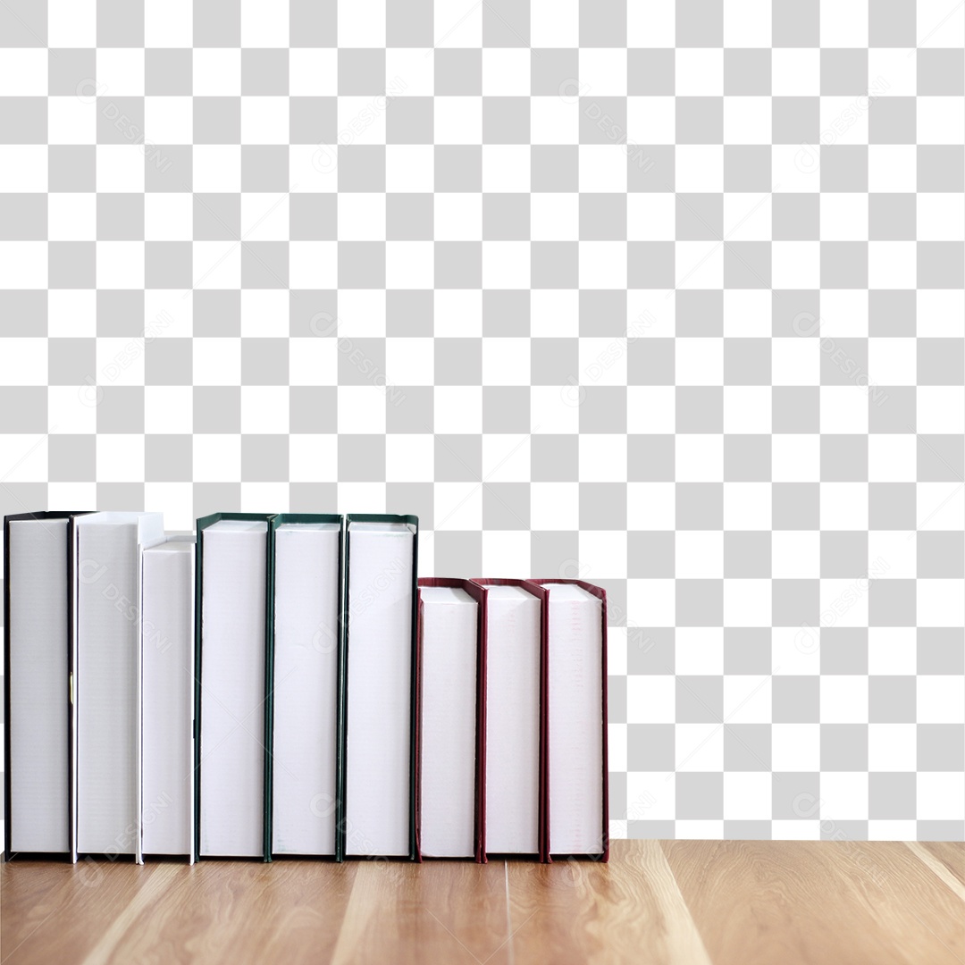 Livros Arrumados em Mesa PNG Transparente
