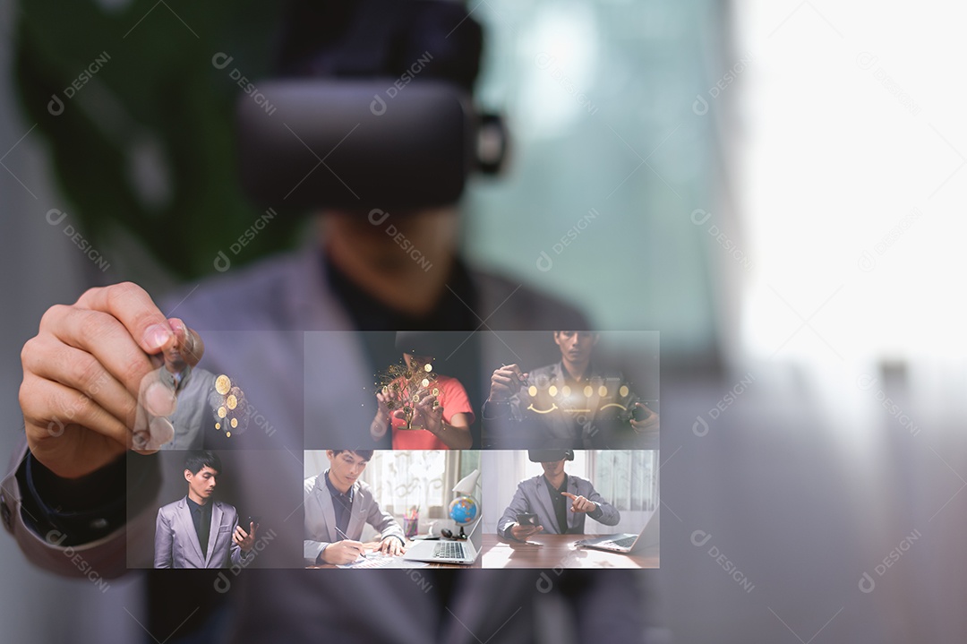 Empresário fazendo videochamada com colegas online, aprendendo, ensinando, online