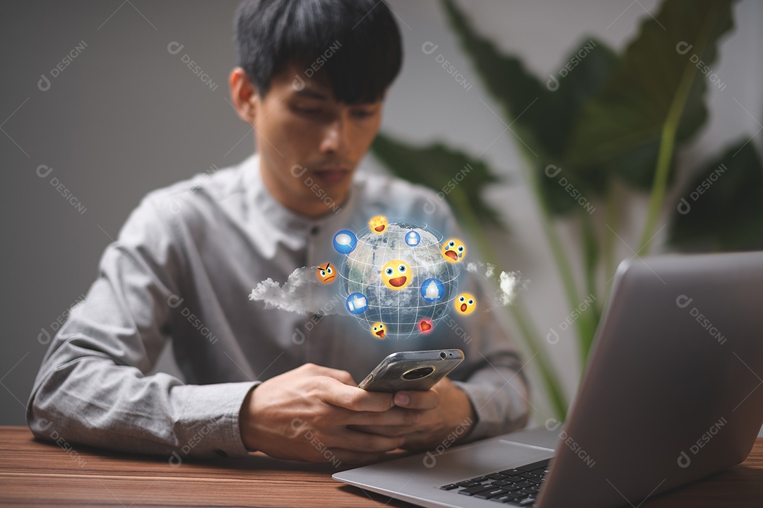 Ícone de emoção Mídia social e bate-papo de mensagem de conceito on-line digital