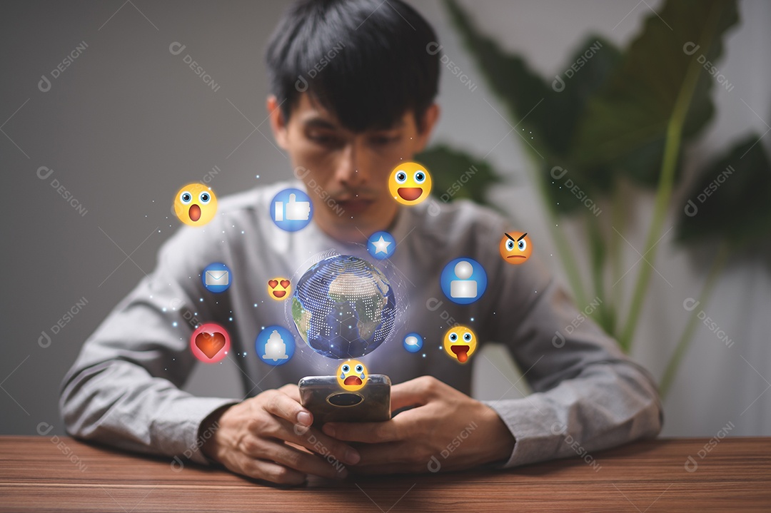 Ícone de emoção Mídia social e bate-papo de mensagem de conceito on-line digital