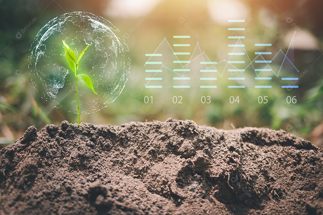 Pequena árvore crescendo com o nascer do sol. mundo verde e conceito do dia da terra