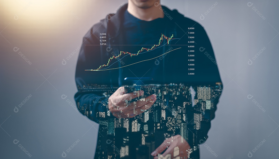 Mercado de ações, crescimento dos negócios, progresso ou conceito de sucesso.