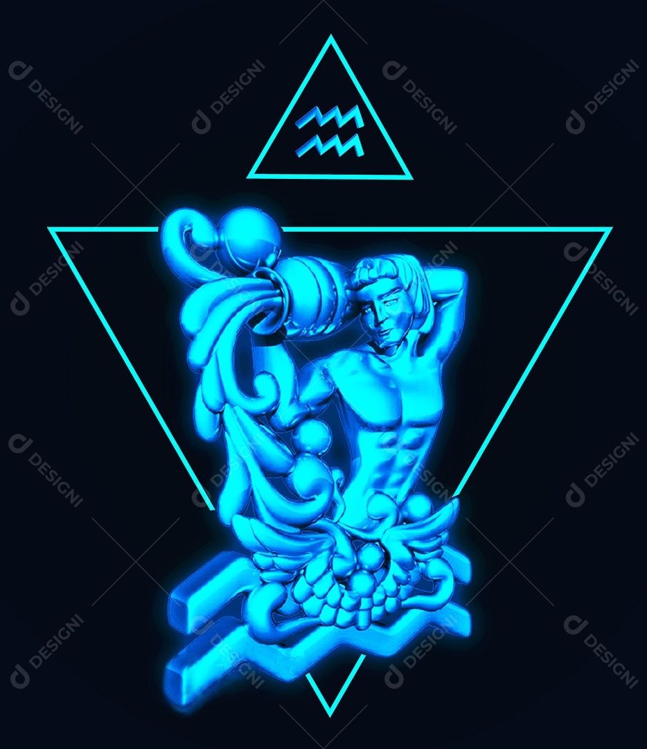 Renderização 3D do signo de Aquário. Fundo abstrato do céu noturno