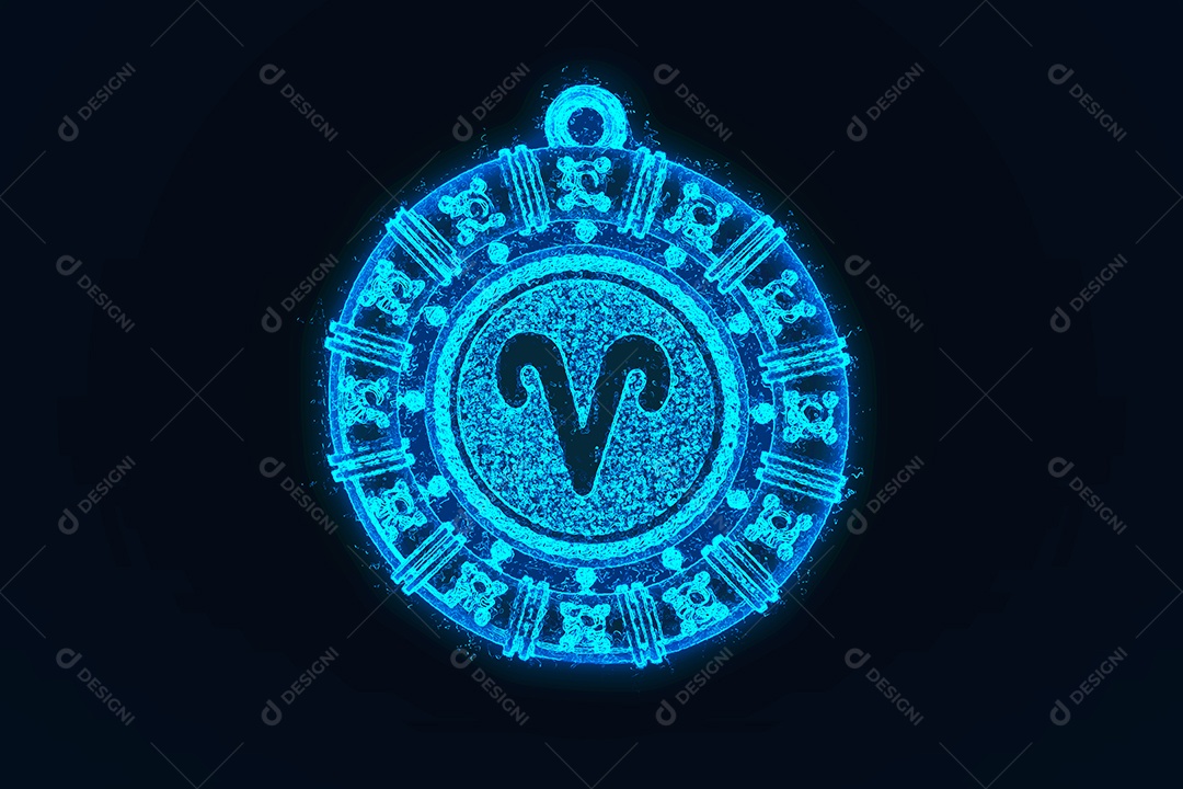 Renderização 3D do signo de Áries. Fundo abstrato do céu noturno