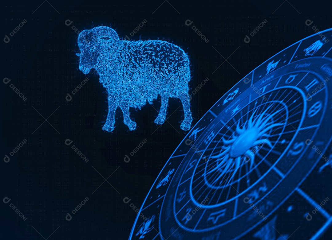 Áries do zodíaco com um contorno de estrela e símbolo