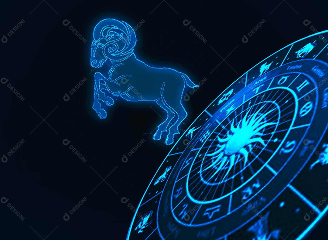 Áries do zodíaco com um contorno de estrela e símbolo