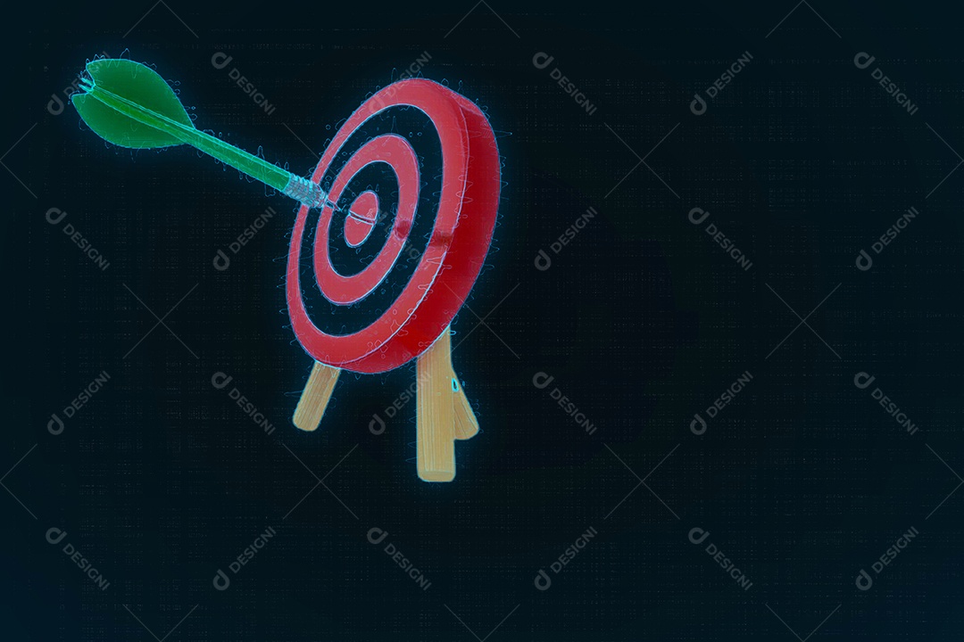 renderização 3D de setas de alvo no centro do alvo em fundo escuro