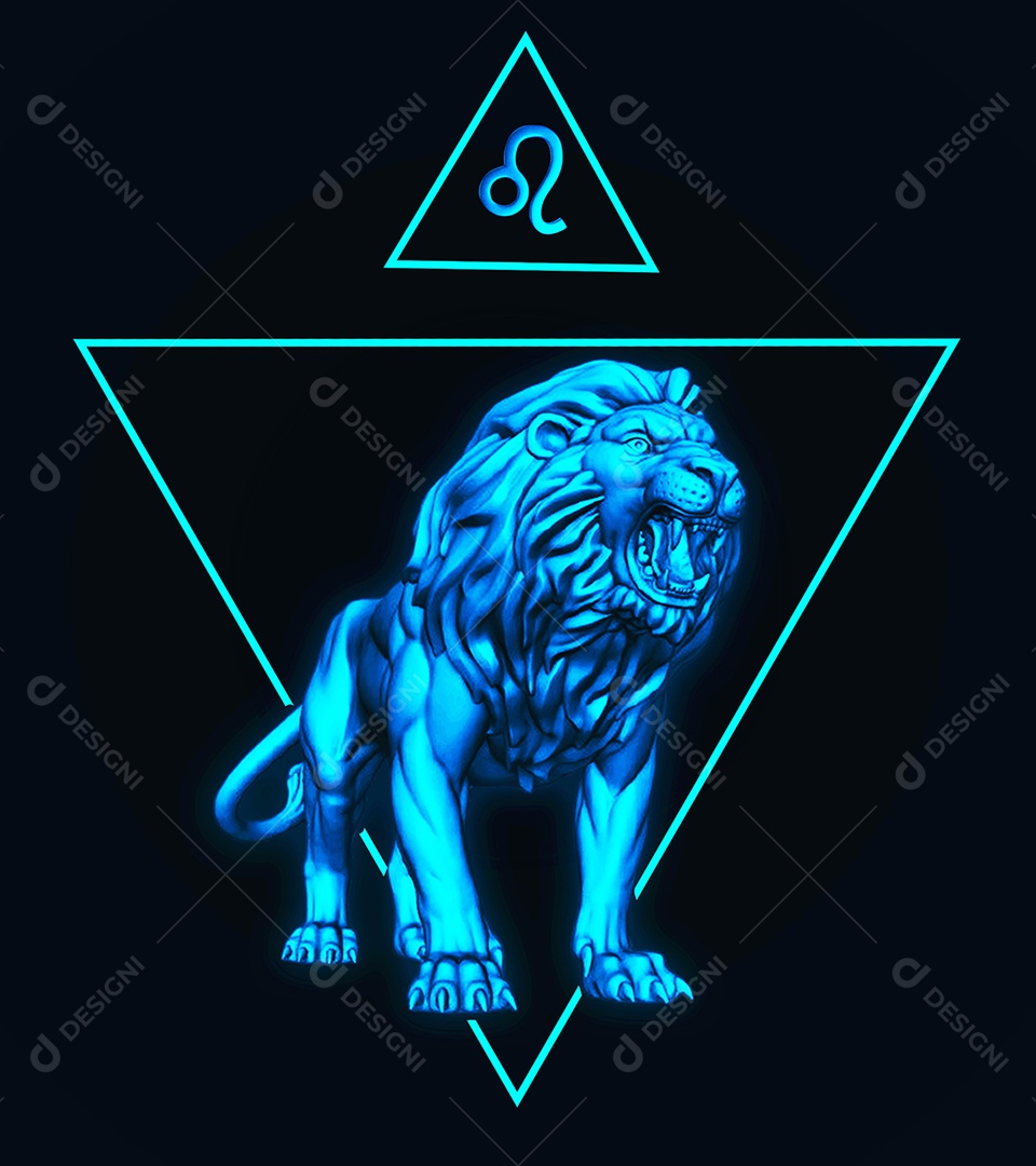 Renderização 3D do signo de Leão. Fundo abstrato do céu noturno