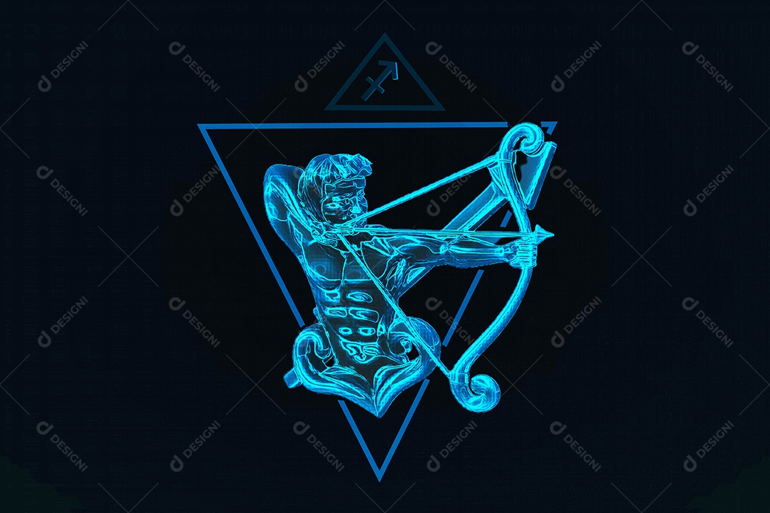Renderização 3D Signo do Zodíaco de Sagitário. Fundo abstrato do céu noturno