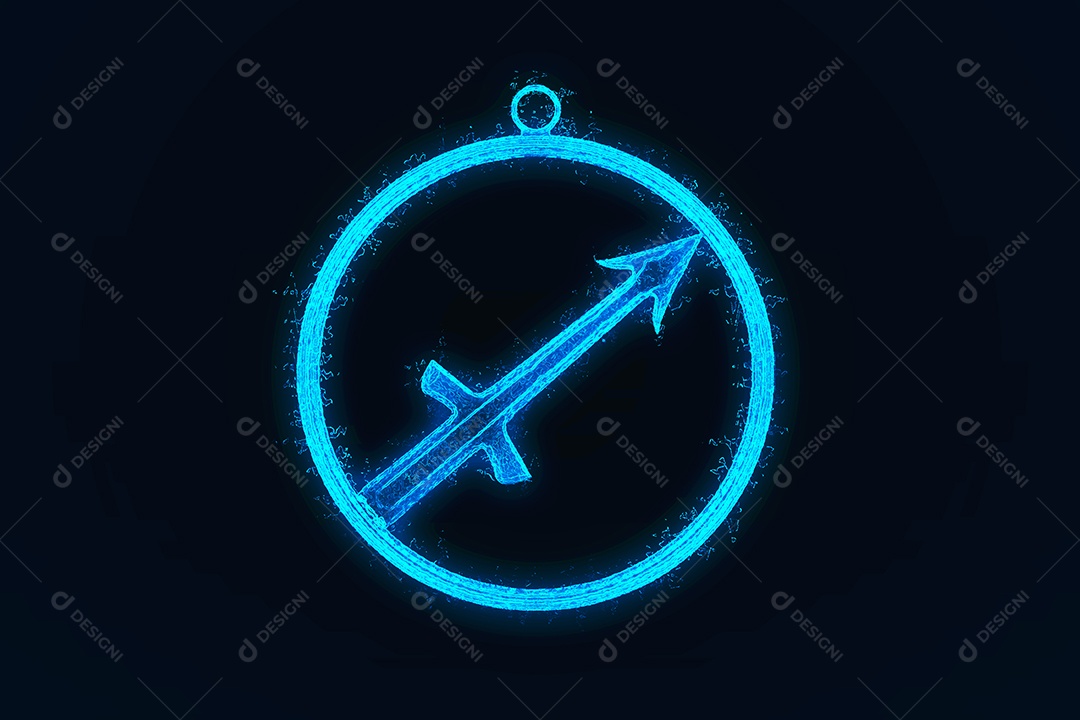 Renderização 3D Signo do Zodíaco de Sagitário. Fundo abstrato do céu noturno