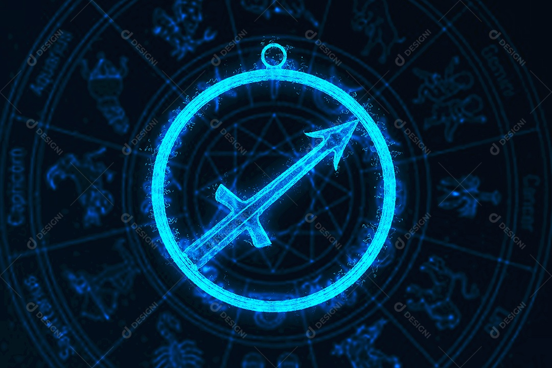 Renderização 3D Signo do Zodíaco de Sagitário. Fundo abstrato do céu noturno