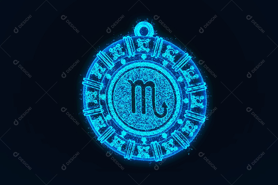 Renderização 3D do signo de Escorpião. Fundo abstrato do céu noturno