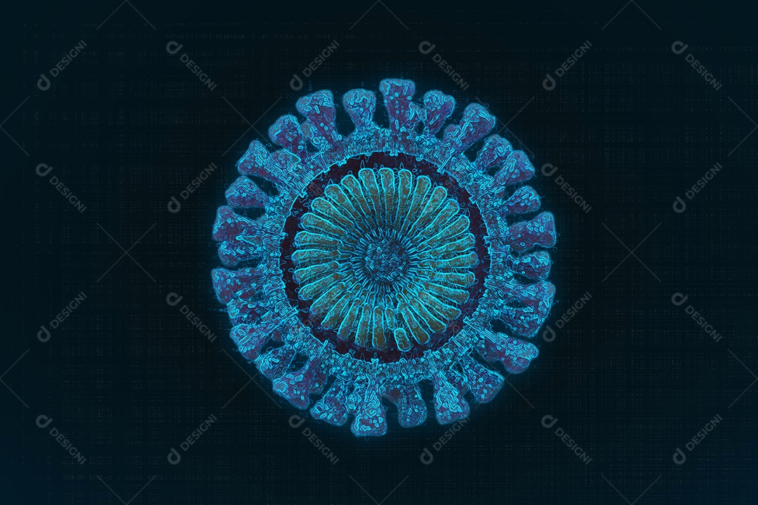 Surto de gripe corona vírus 2019-ncov renderização 3D, visão microscópica covid-19