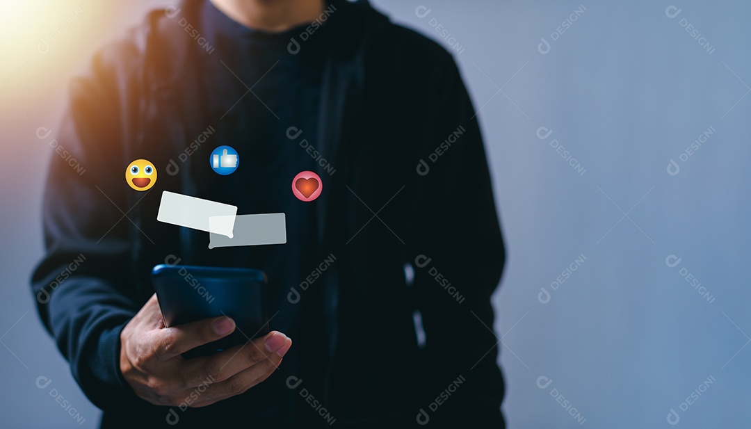 Ícone de emoção Mídia social e bate-papo de mensagem de conceito on-line digital