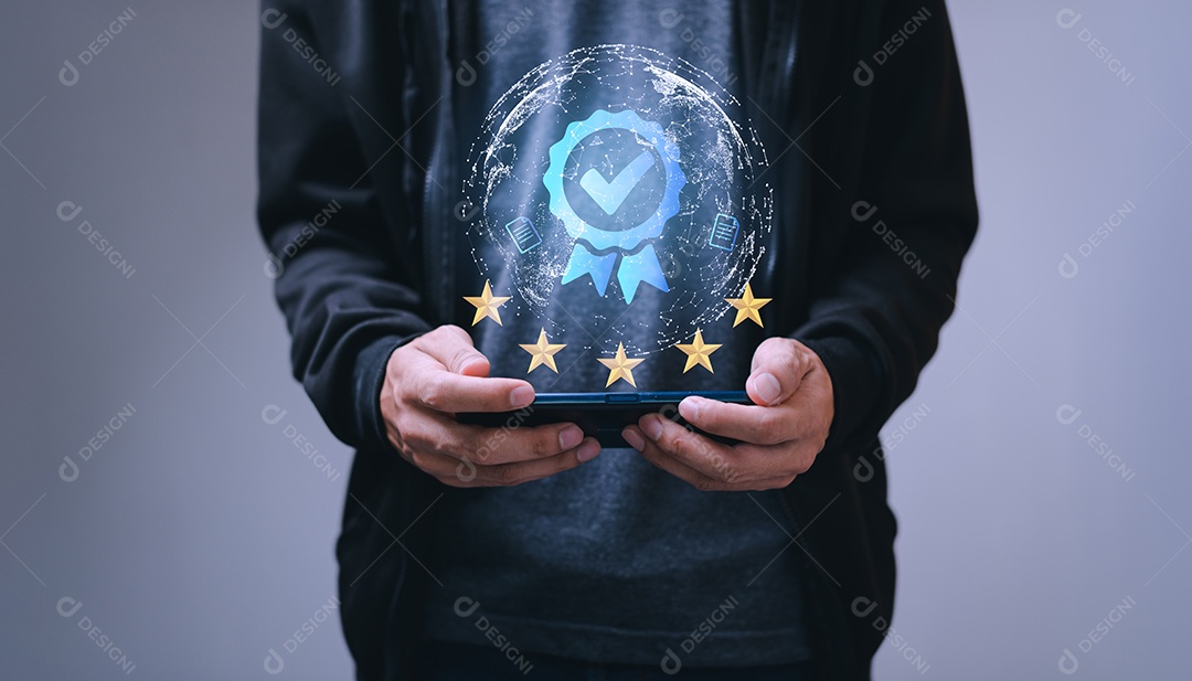 Sinal da garantia de qualidade de serviço superior, certificação ISO e padronização